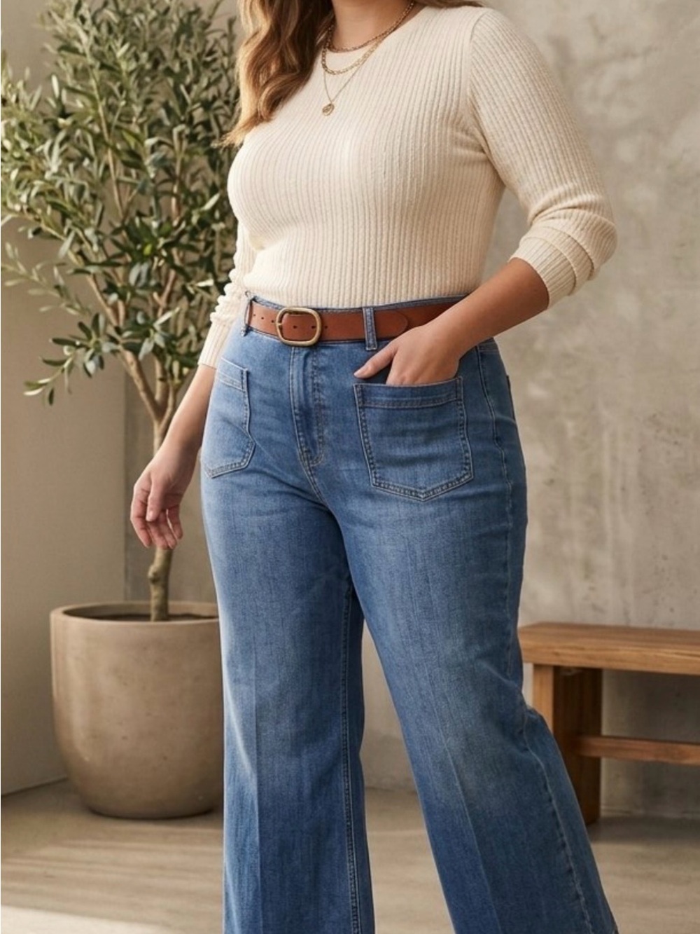 Pilcro Anthropologie Women's wide leg Jeans  MediumBlue PLUS 18W(waist 41) NWOT